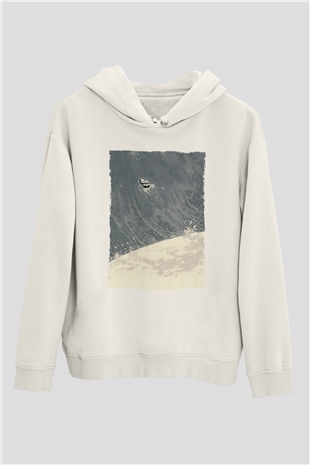 Unisex Yıldızlararası (Interstellar) Baskılı Beyaz Kapüşonlu Sweatshirt