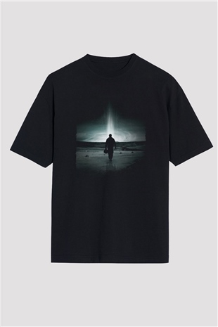 Unisex Yıldızlararası (Interstellar) Baskılı Siyah Unisex Oversize Tişört