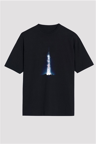 Unisex Yıldızlararası (Interstellar) Baskılı Siyah Oversize Tshirt