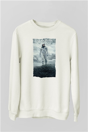 Unisex Yıldızlararası (Interstellar) Baskılı Beyaz Sweatshirt