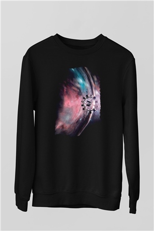 Unisex Yıldızlararası (Interstellar) Baskılı Siyah Sweatshirt