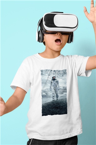 Unisex Yıldızlararası (Interstellar) Baskılı Beyaz Çocuk Tişört