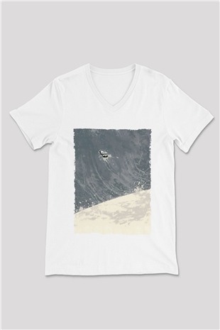 Unisex Yıldızlararası (Interstellar) Baskılı Beyaz V Yaka Tshirt