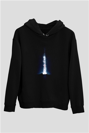 Unisex Yıldızlararası (Interstellar) Baskılı Siyah Kapüşonlu Sweatshirt