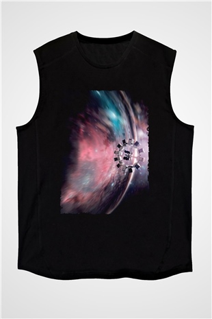 Unisex Yıldızlararası (Interstellar) Baskılı Siyah Kolsuz T-shirt