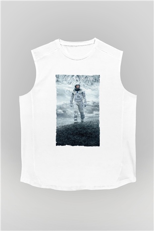 Unisex Yıldızlararası (Interstellar) Baskılı Beyaz Kolsuz Tişört