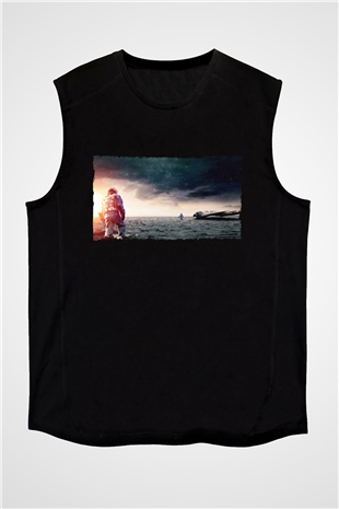 Unisex Yıldızlararası (Interstellar) Baskılı Siyah Unisex Kolsuz Tshirt
