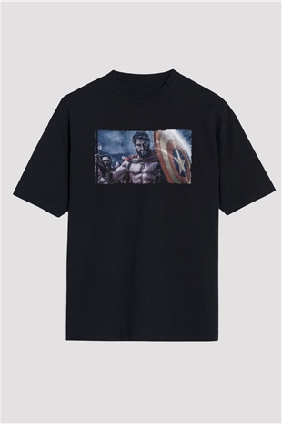 Unisex Yüzbaşı Artemis (Captain) Baskılı Siyah Oversize Tshirt