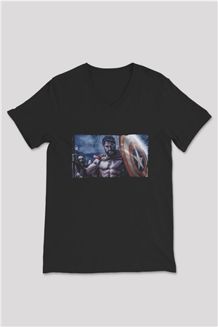 Unisex Yüzbaşı Artemis (Captain) Baskılı Siyah V Yaka Tshirt