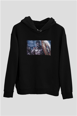 Unisex Yüzbaşı Artemis (Captain) Baskılı Siyah Kapüşonlu Sweatshirt