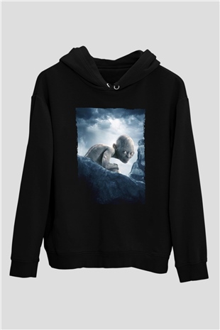 Unisex Yüzüklerin Efendisi İki Kule (The Lord of the Rings The Two Towers) Baskılı Siyah Kapüşonlu Sweatshirt