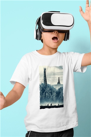 Unisex Yüzüklerin Efendisi İki Kule (The Lord of the Rings The Two Towers) Baskılı Beyaz Çocuk Tshirt