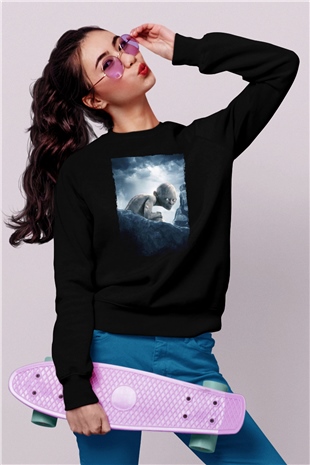 Unisex Yüzüklerin Efendisi İki Kule (The Lord of the Rings The Two Towers) Baskılı Siyah Sweatshirt