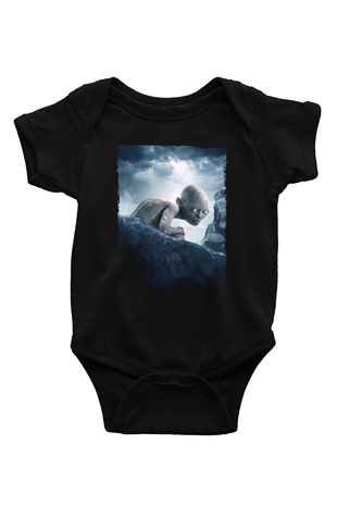 Unisex Yüzüklerin Efendisi İki Kule (The Lord of the Rings The Two Towers) Baskılı Siyah Bebek Body - Zıbın