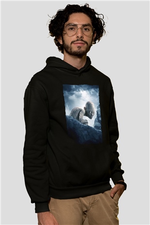 Unisex Yüzüklerin Efendisi İki Kule (The Lord of the Rings The Two Towers) Baskılı Siyah Kapüşonlu Sweatshirt