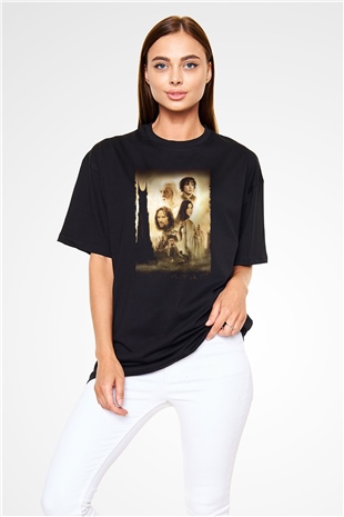 Unisex Yüzüklerin Efendisi İki Kule (The Lord of the Rings The Two Towers) Baskılı Siyah Oversize T-shirt