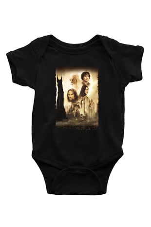 Unisex Yüzüklerin Efendisi İki Kule (The Lord of the Rings The Two Towers) Baskılı Siyah Bebek Body - Zıbın