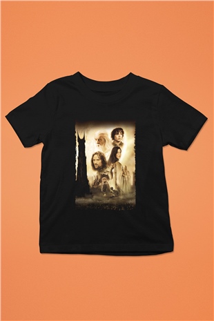 Unisex Yüzüklerin Efendisi İki Kule (The Lord of the Rings The Two Towers) Baskılı Siyah Çocuk T-Shirt