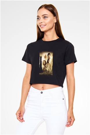 Unisex Yüzüklerin Efendisi İki Kule (The Lord of the Rings The Two Towers) Baskılı Siyah Crop Top T-shirt