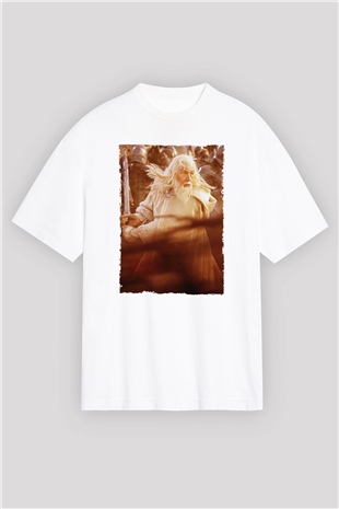 Unisex Yüzüklerin Efendisi Kralın Dönüşü (The Lord of the Rings The Return of the King) Baskılı Beyaz Oversize T-shirt