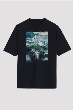 Unisex Yüzüklerin Efendisi Kralın Dönüşü (The Lord of the Rings The Return of the King) Baskılı Siyah Unisex Oversize Tişört