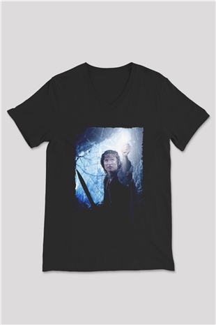 Unisex Yüzüklerin Efendisi Kralın Dönüşü (The Lord of the Rings The Return of the King) Baskılı Siyah Unisex V Yaka Tshirt