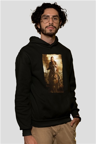 Unisex Yüzüklerin Efendisi Kralın Dönüşü (The Lord of the Rings The Return of the King) Baskılı Siyah Kapüşonlu Sweatshirt
