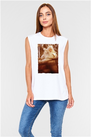 Unisex Yüzüklerin Efendisi Kralın Dönüşü (The Lord of the Rings The Return of the King) Baskılı Beyaz Kolsuz T-shirt
