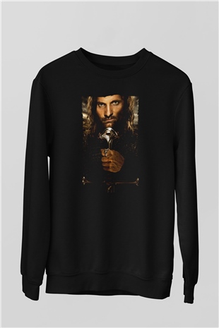 Unisex Yüzüklerin Efendisi Kralın Dönüşü (The Lord of the Rings The Return of the King) Baskılı Siyah Sweatshirt