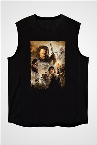 Unisex Yüzüklerin Efendisi Kralın Dönüşü (The Lord of the Rings The Return of the King) Baskılı Siyah Kolsuz Tshirt
