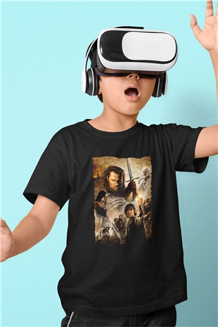Unisex Yüzüklerin Efendisi Kralın Dönüşü (The Lord of the Rings The Return of the King) Baskılı Siyah Çocuk Tshirt