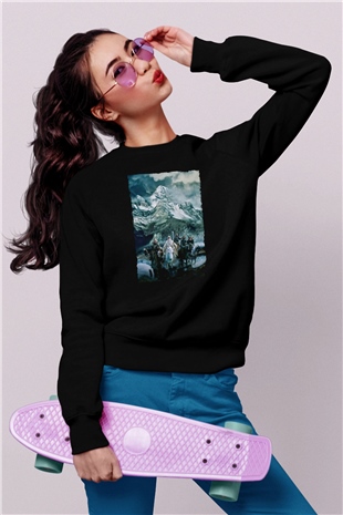 Unisex Yüzüklerin Efendisi Kralın Dönüşü (The Lord of the Rings The Return of the King) Baskılı Siyah Unisex Sweatshirt
