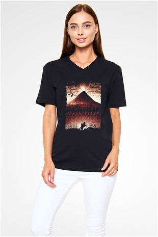 Unisex Yüzüklerin Efendisi Kralın Dönüşü (The Lord of the Rings The Return of the King) Baskılı Siyah Unisex V Yaka T-shirt