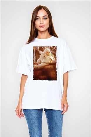 Unisex Yüzüklerin Efendisi Kralın Dönüşü (The Lord of the Rings The Return of the King) Baskılı Beyaz Oversize T-shirt