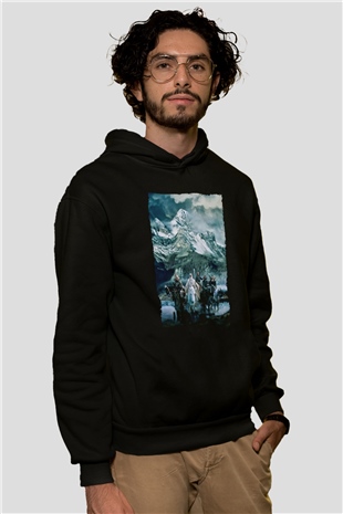 Unisex Yüzüklerin Efendisi Kralın Dönüşü (The Lord of the Rings The Return of the King) Baskılı Siyah Unisex Kapüşonlu Sweatshirt