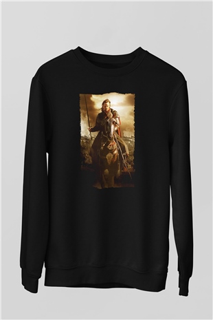 Unisex Yüzüklerin Efendisi Kralın Dönüşü (The Lord of the Rings The Return of the King) Baskılı Siyah Sweatshirt