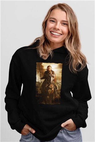 Unisex Yüzüklerin Efendisi Kralın Dönüşü (The Lord of the Rings The Return of the King) Baskılı Siyah Kapüşonlu Sweatshirt
