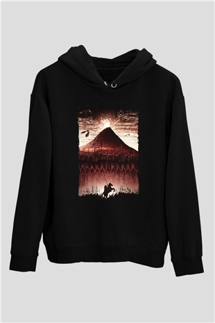 Unisex Yüzüklerin Efendisi Kralın Dönüşü (The Lord of the Rings The Return of the King) Baskılı Siyah Unisex Kapüşonlu Sweatshirt