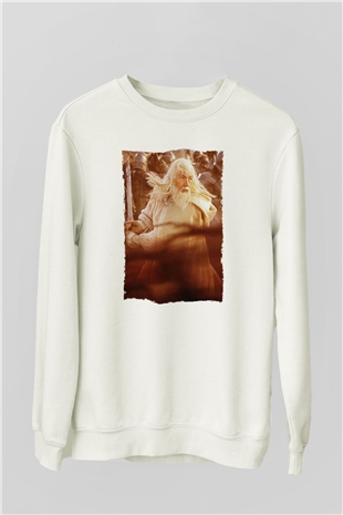 Unisex Yüzüklerin Efendisi Kralın Dönüşü (The Lord of the Rings The Return of the King) Baskılı Beyaz Sweatshirt