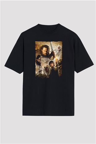 Unisex Yüzüklerin Efendisi Kralın Dönüşü (The Lord of the Rings The Return of the King) Baskılı Siyah Oversize Tshirt
