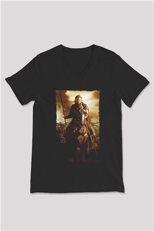 Unisex Yüzüklerin Efendisi Kralın Dönüşü (The Lord of the Rings The Return of the King) Baskılı Siyah V Yaka Tişört