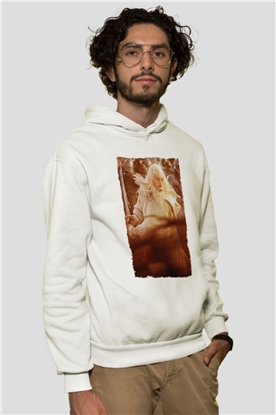 Unisex Yüzüklerin Efendisi Kralın Dönüşü (The Lord of the Rings The Return of the King) Baskılı Beyaz Kapüşonlu Sweatshirt
