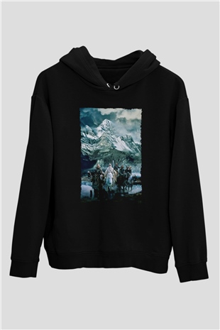 Unisex Yüzüklerin Efendisi Kralın Dönüşü (The Lord of the Rings The Return of the King) Baskılı Siyah Unisex Kapüşonlu Sweatshirt