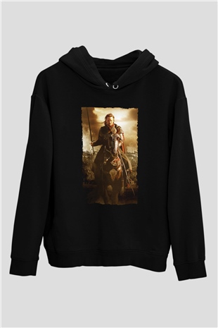 Unisex Yüzüklerin Efendisi Kralın Dönüşü (The Lord of the Rings The Return of the King) Baskılı Siyah Kapüşonlu Sweatshirt