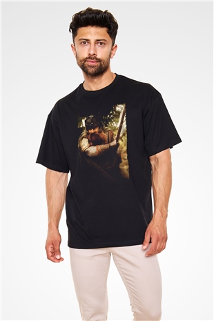 Unisex Yüzüklerin Efendisi Yüzük Kardeşliği (The Lord of the Rings The Fellowship of the Ring) Baskılı Siyah Oversize Tshirt