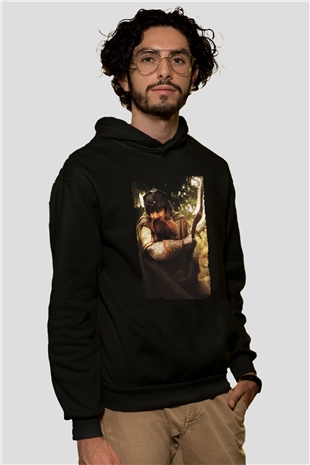 Unisex Yüzüklerin Efendisi Yüzük Kardeşliği (The Lord of the Rings The Fellowship of the Ring) Baskılı Siyah Kapüşonlu Sweatshirt