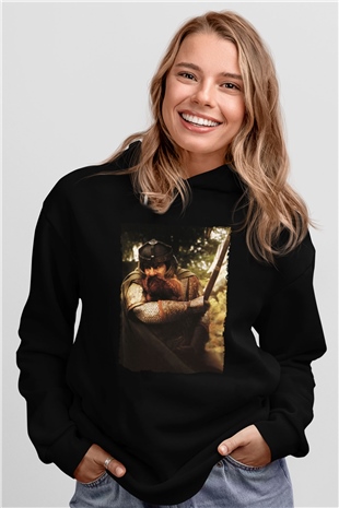 Unisex Yüzüklerin Efendisi Yüzük Kardeşliği (The Lord of the Rings The Fellowship of the Ring) Baskılı Siyah Kapüşonlu Sweatshirt