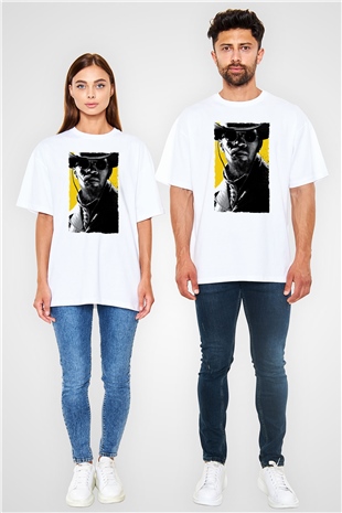 Unisex Zincirsiz - Django Unchained Baskılı Beyaz Oversize Oversize T-shirt