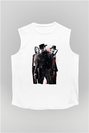 Unisex Zincirsiz - Django Unchained Baskılı Beyaz Kolsuz Tişört