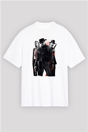 Unisex Zincirsiz - Django Unchained Baskılı Beyaz Oversize Tişört
